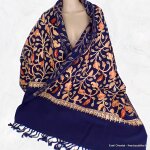 Pashmina oriental bleu nuit brod