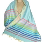 Pashmina soie de mrier vert  rayures