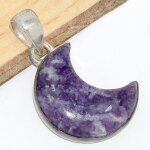Pendentif argent lepidolite forme lune