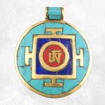 Pendentif bouddhiste om tibtain laiton turquoise