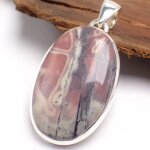 Pendentif en jaspe porcelaine gris rose oval