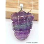 Pendentif multi - fluorite sculpte fleur semi - oval