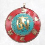 Pendentif tibtain bouddhiste turquoise corail om