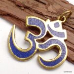 Pendentif tibétain om hindouiste laiton lapis lazuli Pendentif tibétain om hindouiste laiton lapis lazuli