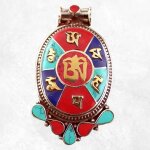 Pendentif tibtain om et mantra de chenrezi