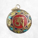 Pendentif tibtain orn du om tibtain couleur corail