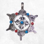 Pendentif tibétain roue du dharma et dorjé Pendentif tibétain roue du dharma et dorjé