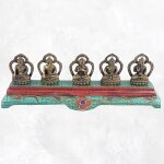 Statuette 5 bouddhas laiton turquoise