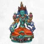 Statuette bouddhiste tara verte peinte  la main