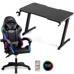 Amstrad pack bureau desk120z - led & fauteuil gamer 900 - led - bk - 1m20 - retro �clairage led rgb - ...