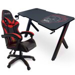 Amstrad pack bureau & fauteuil gamer - largeur 1m20 - finition carbone - design unique tte de mort rouge ...