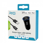 Aym - pack chargeur voiture 2 port usb 12w + c�ble lightning 1 m�tre compatible lightning mfi noir - ...