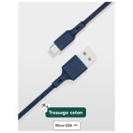 C�ble recyclable en coton usb a / micro usb 2m bleu just green - neuf