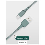 Cble recyclable en coton usb a / micro usb 2m night green just green - neuf