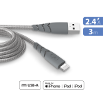 C�ble ultra - renforc� usb a / lightning 3m 2. 4a garanti � vie gris - 100% plastique recycl� force power ...