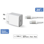 Chargeur maison 20w power delivery + cble renforc usb c / lightning garanti  vie blanc 100% plastique ...