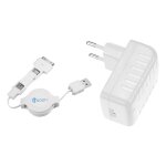 Chargeur prise murale heden 3en1 micro usb + 2 connectique apple un câble rétractable de 80 cm blanc ... Chargeur prise murale heden 3en1 micro usb + 2 connectique apple un câble rétractable de 80 cm blanc ...