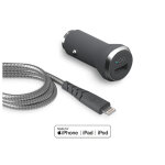 Chargeur voiture 2. 4a ic smart + c�ble renforc� usb a / lightning garanti � vie gris force power - neuf ...