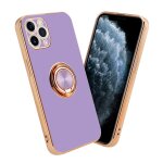 Coque pour apple iphone 11 pro en glossy lilas clair - or avec anneau housse de protection tui en silicone ...