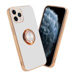 Coque pour apple iphone 11 pro max en glossy blanc - or avec anneau housse de protection tui en silicone ...