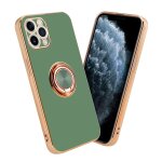 Coque pour apple iphone 11 pro max en glossy vert clair - or avec anneau housse de protection tui en ...