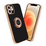 Coque pour apple iphone 12 en glossy noir - or avec anneau housse de protection tui en silicone tpu ...