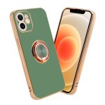 Coque pour apple iphone 12 mini en glossy vert clair - or avec anneau housse de protection tui en silicone ...