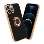 Coque pour apple iphone 12 pro en glossy noir - or avec anneau housse de protection tui en silicone ...
