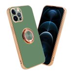 Coque pour apple iphone 12 pro max en glossy vert clair - or avec anneau housse de protection tui en ...