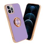 Coque pour apple iphone 12 pro max en glossy lilas clair - or avec anneau housse de protection tui en ...