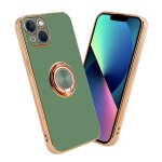 Coque pour apple iphone 13 mini en glossy vert clair - or avec anneau housse de protection tui en silicone ...