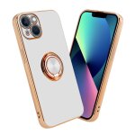 Coque pour apple iphone 13 en glossy blanc - or avec anneau housse de protection tui en silicone tpu ...