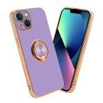 Coque pour apple iphone 13 mini en glossy lilas clair - or avec anneau housse de protection tui en silicone ...