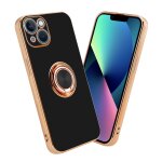 Coque pour apple iphone 13 mini en glossy noir - or avec anneau housse de protection tui en silicone ...