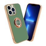 Coque pour apple iphone 13 pro en glossy vert clair - or avec anneau housse de protection tui en silicone ...
