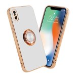 Coque pour apple iphone x / xs en glossy blanc - or avec anneau housse de protection tui en silicone ...