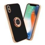 Coque pour apple iphone x / xs en glossy noir - or avec anneau housse de protection tui en silicone ...