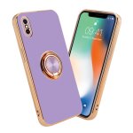 Coque pour apple iphone xs max en glossy lilas clair - or avec anneau housse de protection tui en silicone ...