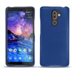 Coque cuir nokia 7 plus - coque arri�re - bleu - cuir lisse - neuf