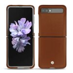 Coque cuir samsung galaxy z flip - seconde peau - marron - cuir lisse - neuf