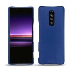 Coque cuir sony xperia 1 - coque arri�re - bleu - cuir lisse - neuf