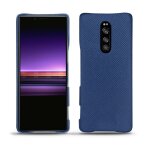 Coque cuir sony xperia 1 - coque arri�re - bleu - cuir saffiano - neuf
