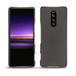 Coque cuir sony xperia 1 - coque arri�re - gris - cuir grain� - neuf