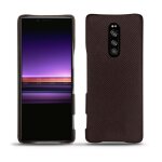 Coque cuir sony xperia 1 - coque arri�re - marron envo�tant ( pantone #4e3629 ) - cuir saffiano - neuf ...