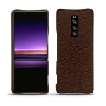 Coque cuir sony xperia 1 - coque arri�re - marron - cuir grain� - neuf