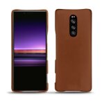 Coque cuir sony xperia 1 - coque arri�re - marron - cuir lisse - neuf