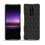 Coque cuir sony xperia 1 - coque arri�re - noir - cuir lisse couture - neuf