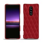 Coque cuir sony xperia 1 - coque arri�re - rouge - cuir lisse couture - neuf