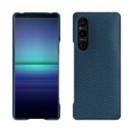 Coque cuir sony xperia 1 v - coque arri�re - bleu - cuir grain� - neuf