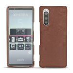 Coque cuir sony xperia 5 - coque arri�re - marron - cuir saffiano - neuf